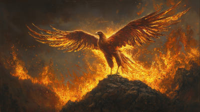 Fiery Phoenix on a Hill
