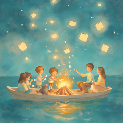 Family Gathering on Boat Illustration