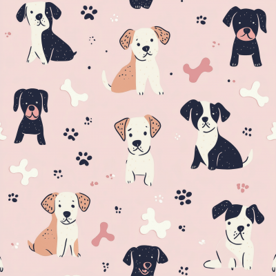 Pastel Dog Pattern with Paws and Bones