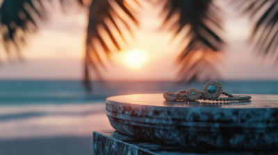 Jewelry on Marble Pedestal at Sunset