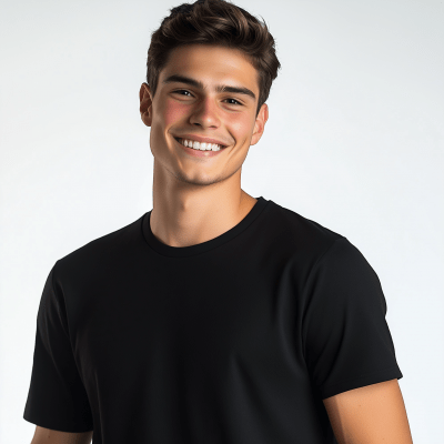 Smiling Young Man in Black T-Shirt