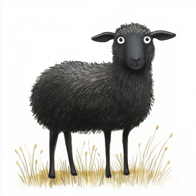 Black Sheep in Grassy Field