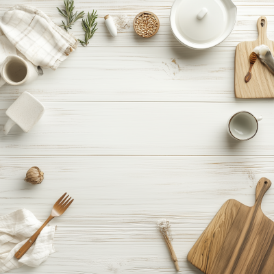 White Wood Table Top View