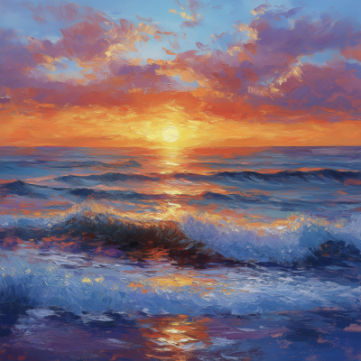 Ocean Sunrise Impressionist Painting