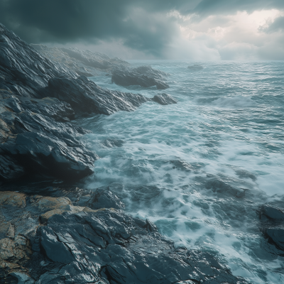 Stormy Ocean and Rocky Shore