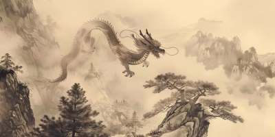 Korean Dragon Flying Through the Sky