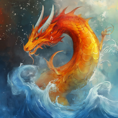 Colorful dragon spitting water