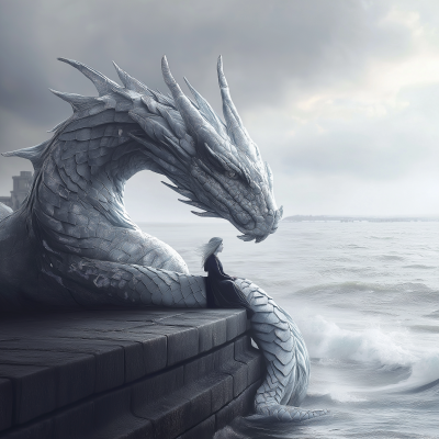 Water Dragon Meeting a Woman by the Sea