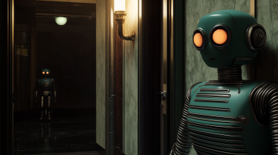 Robot Doorman in Dark Lobby