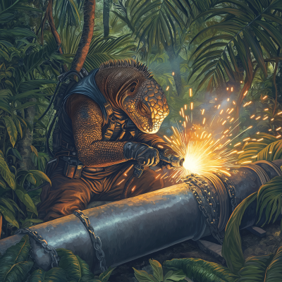 Muscular Iguana Welding in the Jungle