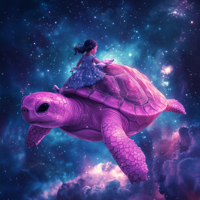 Gigantic Pink Turtle in Outer Space