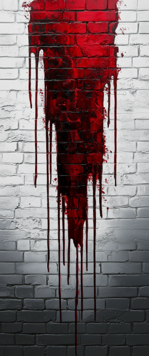 Dripping red paint on brick wall