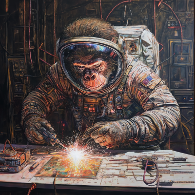 Space Chimp Welding in Space Ship