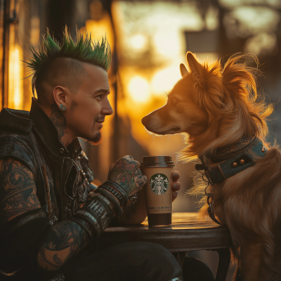 Punk Guy and Dog in Summer