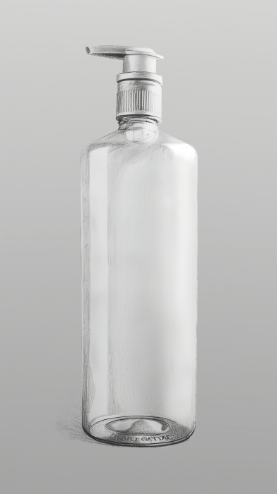 Charcoal Drawing of a Reproduced Bottle with Aptar Closure