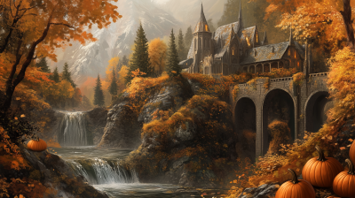 Rivendell in the Fall with Pumpkins