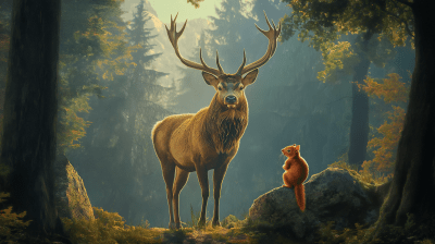 Majestic Wildlife in Alpine Forest