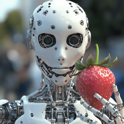 Hyper Realistic AI Humanoid Robot with Strawberry