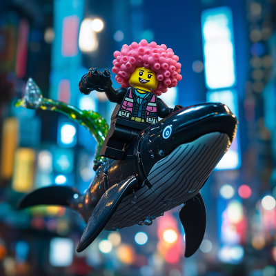 LEGO Black Merman Riding Killer Whale in Times Square