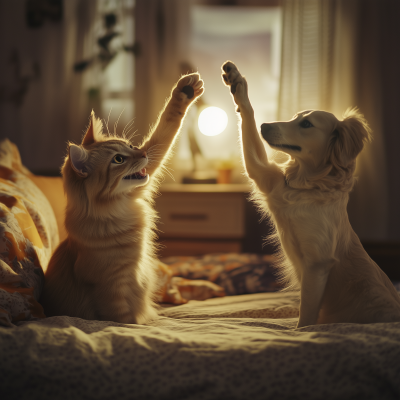 Happy Cat High Fiving Dog