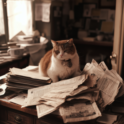 Journalist’s Workspace with Cat