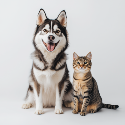 Happy Husky and Tabby Cat