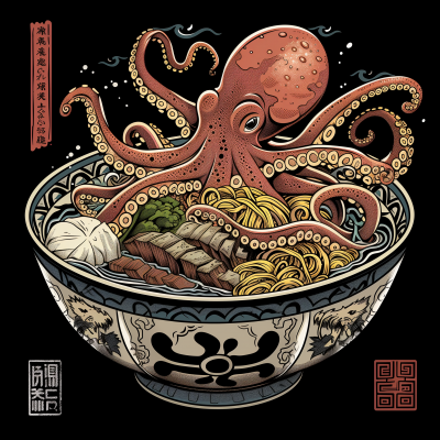 Octopus Ramen Bowl Tshirt Design