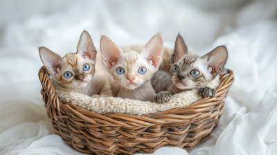 Devon Rex Kittens in a Basket