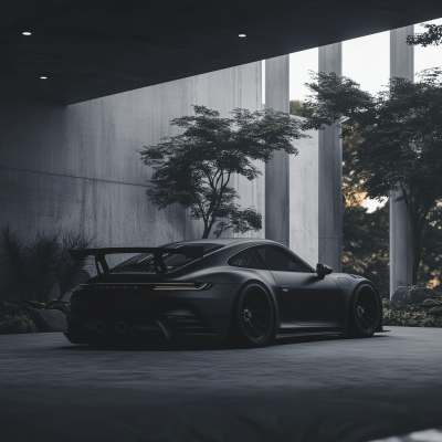 Black Porsche GT3 2024 in Modern Scenery