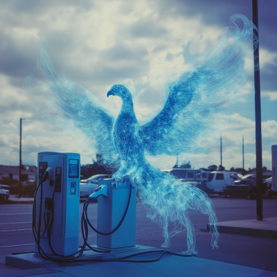 Electric Blue Phoenix Guiding Electric Vehicle Chargers