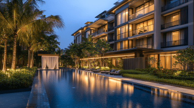 Modern Apartment Building at Night