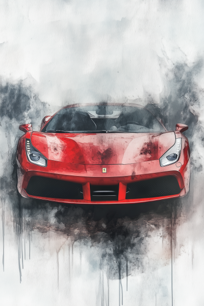 Red Ferrari Watercolor Painting