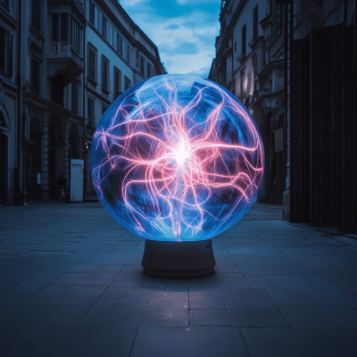 Street Scape with Giant Glass Plasma Ball Lamp