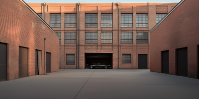 Red Brick Warehouse with Modern Car