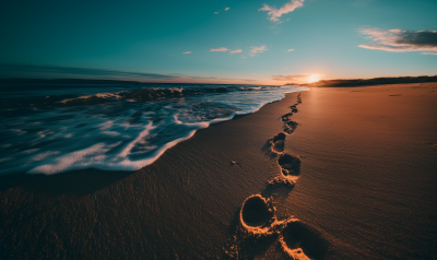 Beach Sunset with Footprints