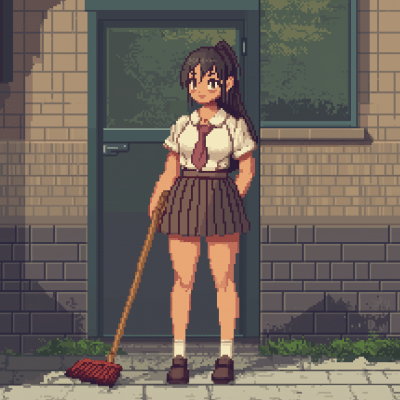 Pixel Art School Girl Character