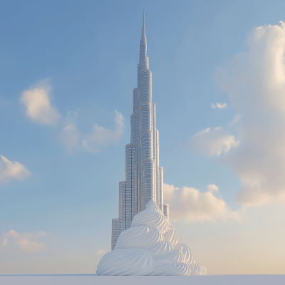 Realistic Burj Khalifa Illustration with Whipped Cream