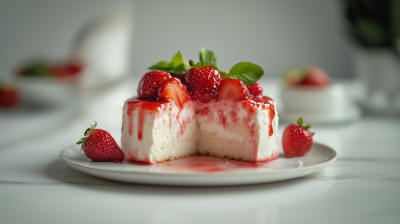 Vanilla Cake with Strawberry Sauce