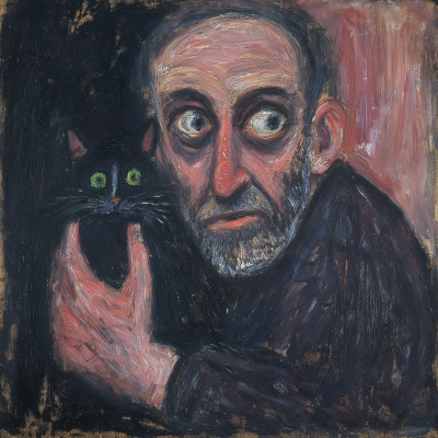 Dark Melancholy with Old Man and Cat