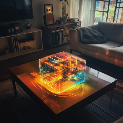 Average Living Room with Holographic Puzzle Box and Portal