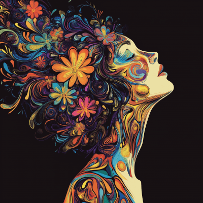 Psychedelic Woman with Flowers in Hair