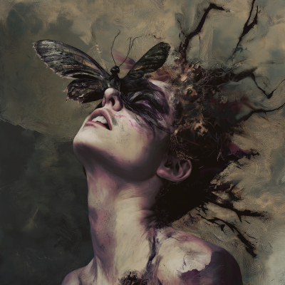 Macabre Abstract Woman with Moth