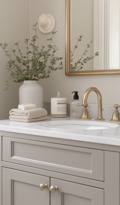 High Resolution Bathroom Vanity with Marble Top