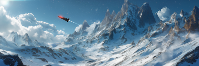 Snowy Mountain with Robotic Rocket