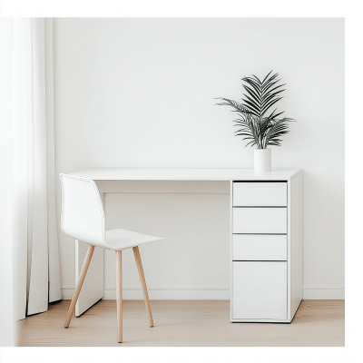 White desk in living room interior