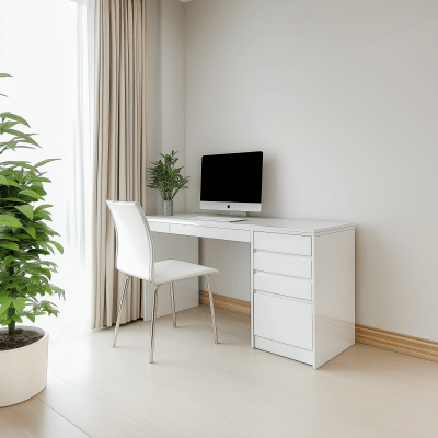 Modern White Desk in Luxury Apartment Interior