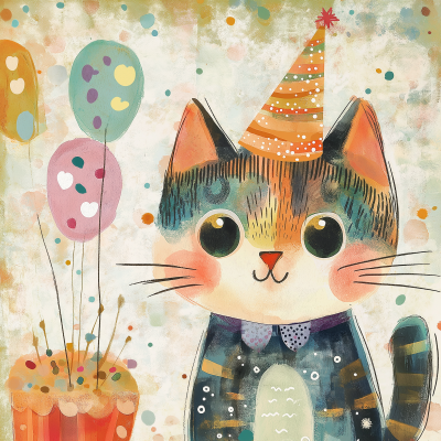 Whimsical Cat Birthday Invitation Background