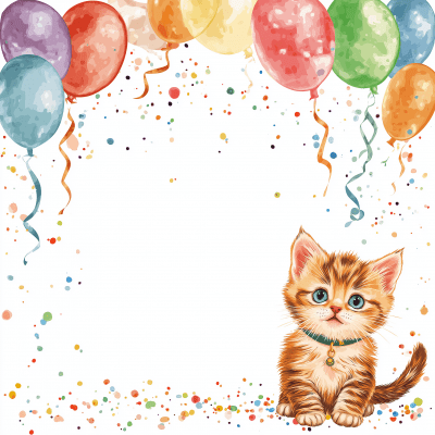 Cat Birthday Invitation Border Template