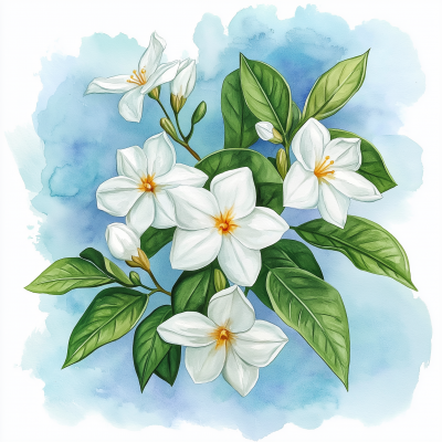 Pikake Flower Watercolor Illustration