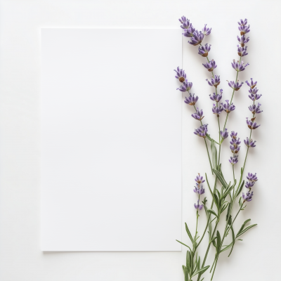 White A4 Paper Mockup with Lavender Flowers